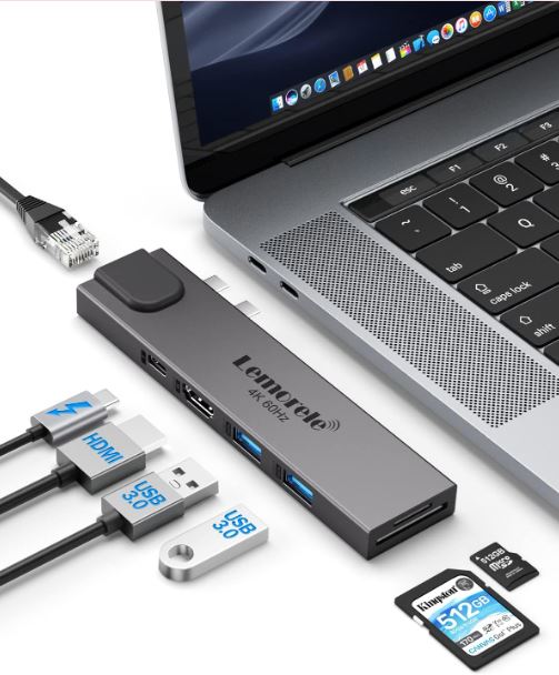 ADAPTADOR LEMORELE 7 EN 2 HUB USB C PARA MACBOOK AIR 2018-2021 MACBOOK PRO 2016-2021 NUEVO