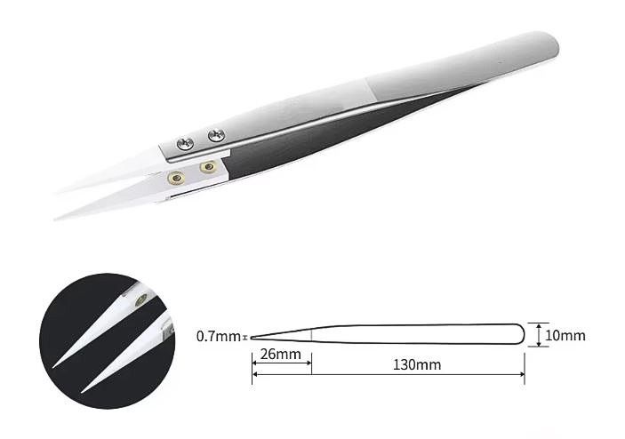 PINZA DE ACERO INOXIDABLE CON PUNTA DE CERAMICA BLANCA RECTA NUEVO