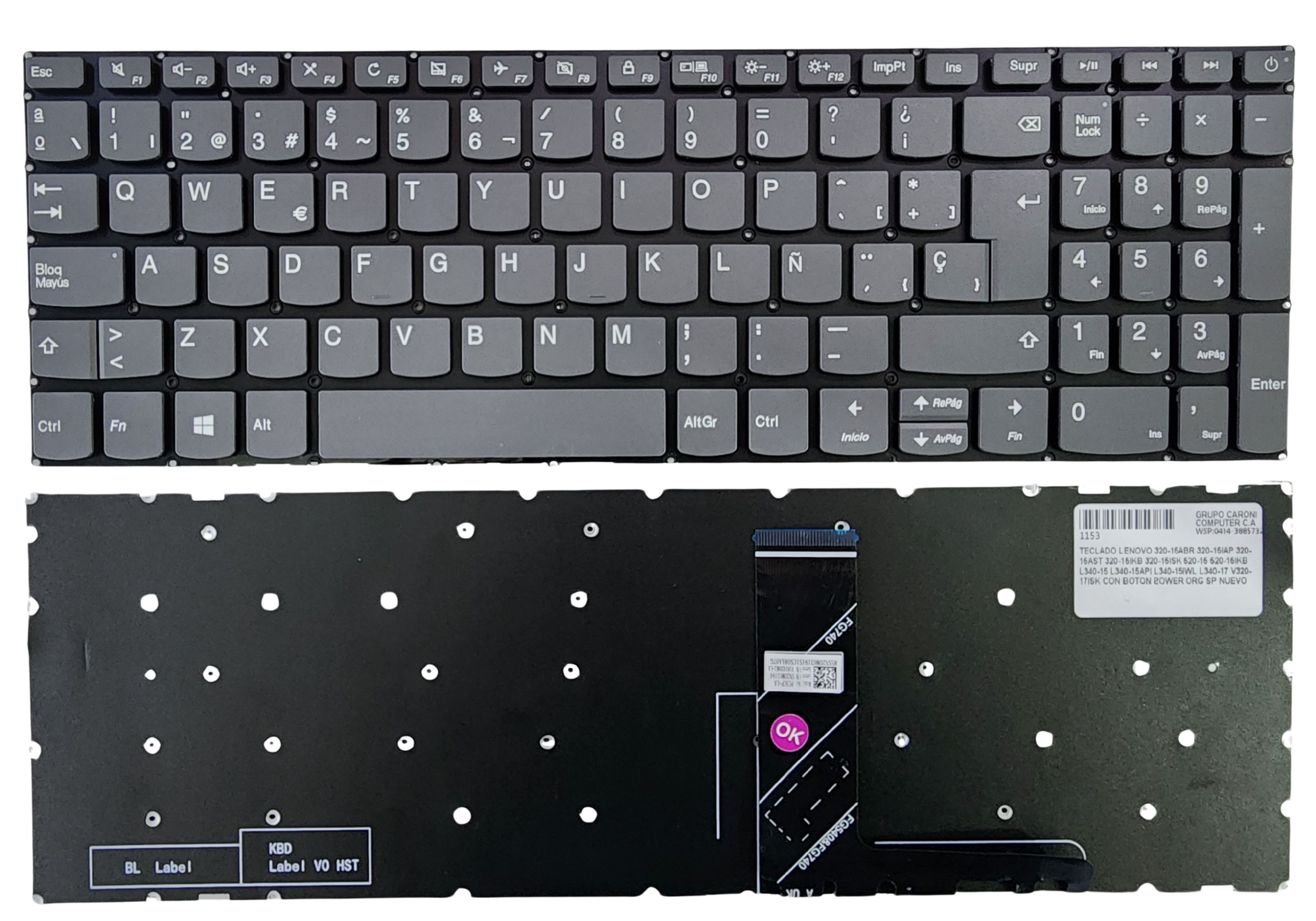TECLADO LENOVO 320-15ABR 15IAP 15AST 15IKB 15ISK 520-15 520-15IKB L340 V320-17ISK CON BOTON POWER ORG SP NUEVO